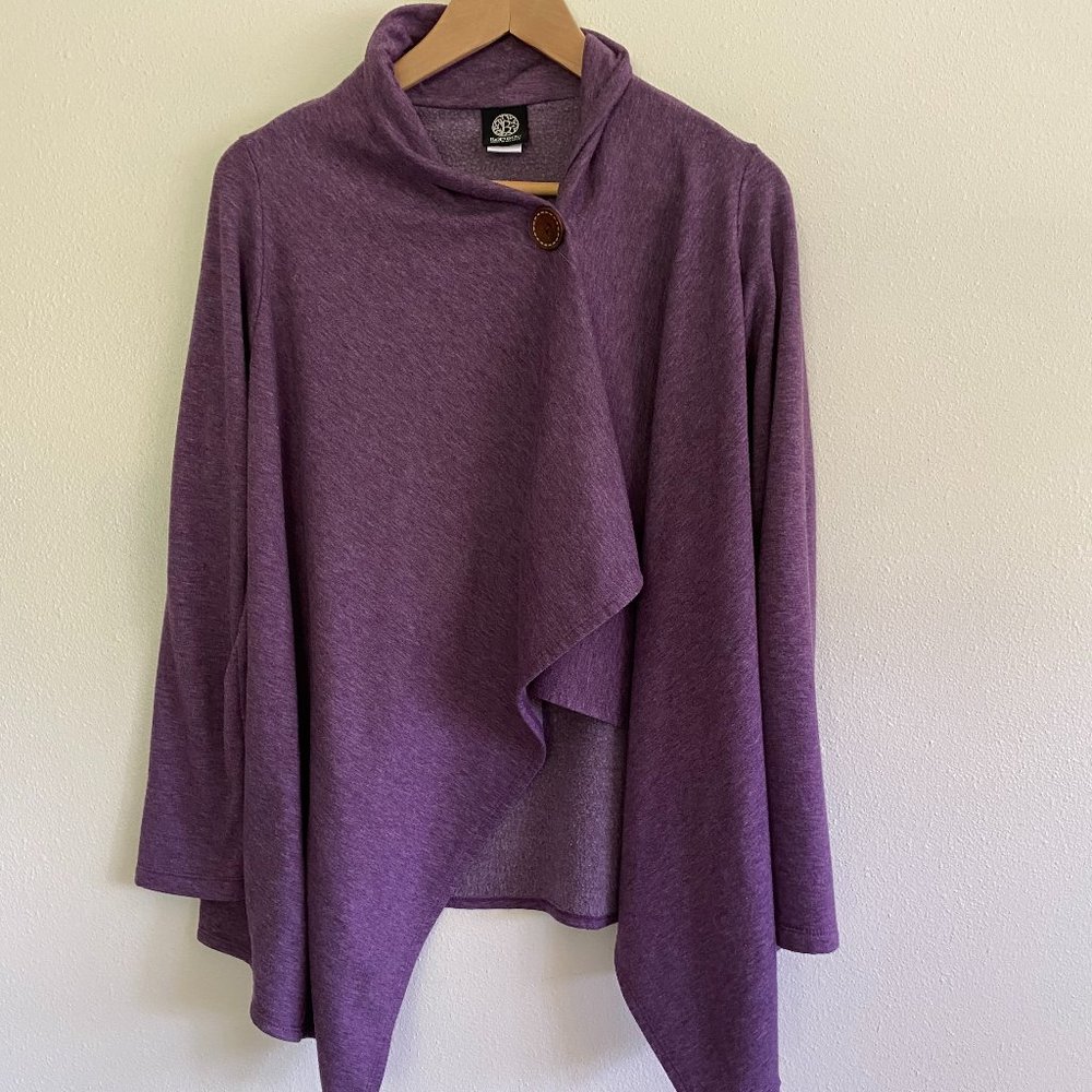 BOBEAU Fleece Asymmetrical Drapey Button Cardigan